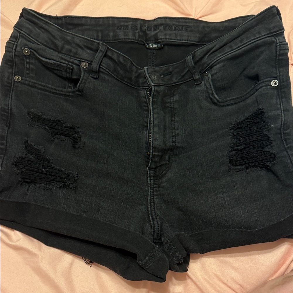 American Eagle Outfitters Black Ripped Jean Shorts